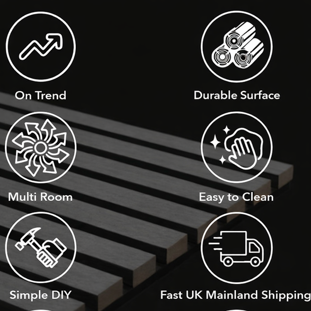 Panel Haus Colour Grey Acoustic Slat Wall Panel - 240cm x 32cm (2 pack)