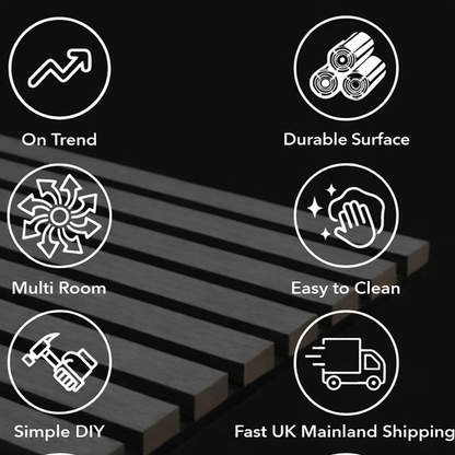 Panel Haus Colour Grey Acoustic Slat Wall Panel - 240cm x 32cm (2 pack)